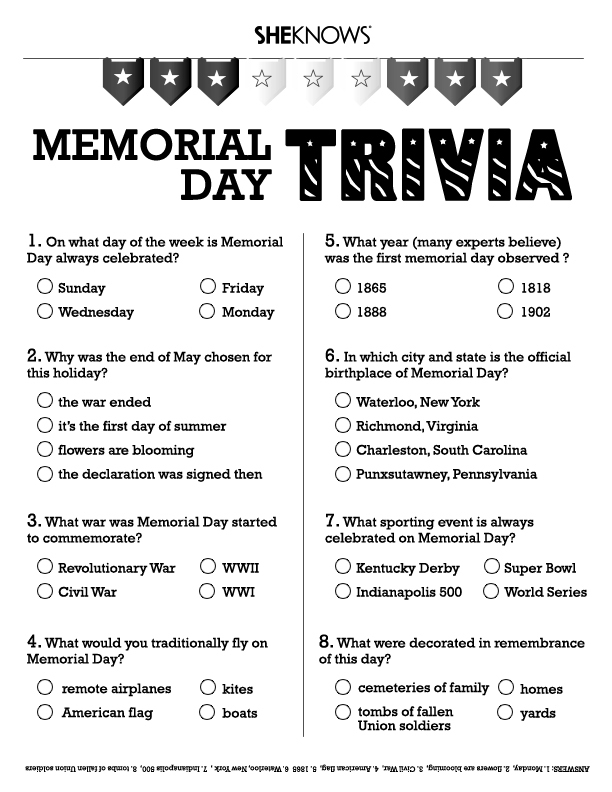 Memorial Day Printable Trivia