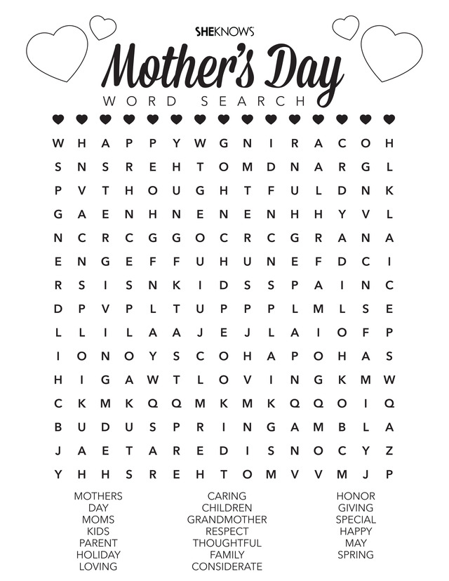 Mother Day Printable Word Search