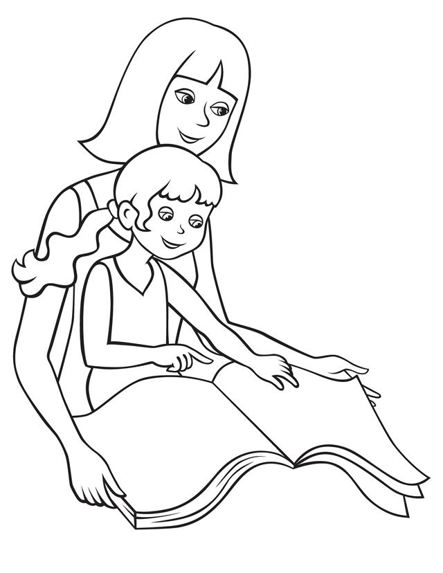 People and places coloring pages Mom and girl reading