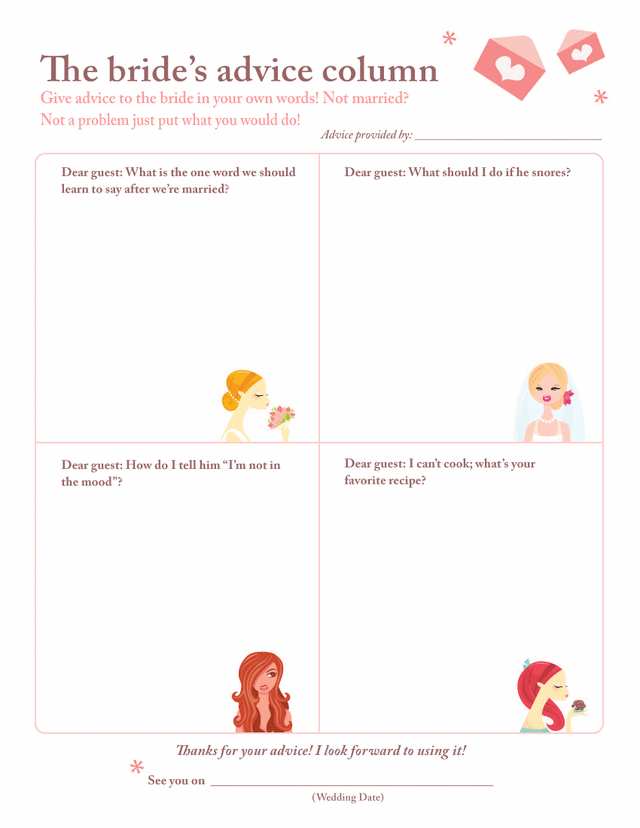 Bride To Be Advice Cards Template