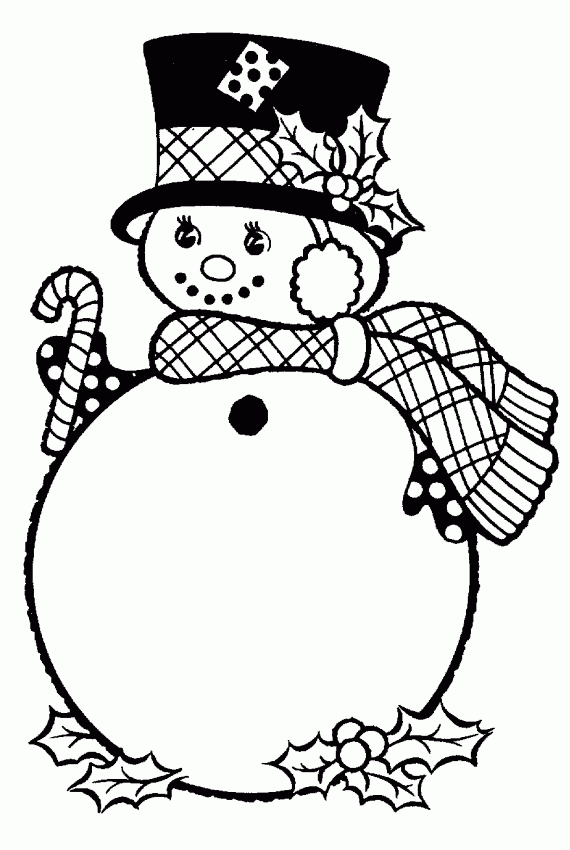snowman hat coloring page. Snowman with hat and candy