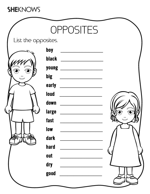 Printable Games & Activities: List the opposites