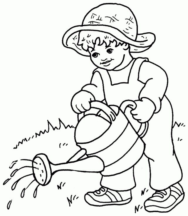 Watering plants - Free Printable Coloring Pages