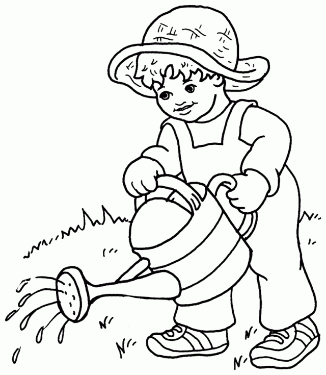 Watering plants Free Printable Coloring Pages