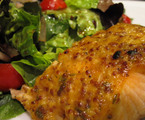 Broiled salmon with garlic, mustard and herbs 