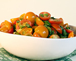 Cherry Tomatoes with Garlic Scapes and Chives