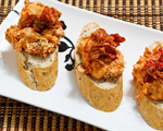 Goat Cheese, Marinara and Pesto Crostini