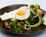 Grilled Escarole and Fried Egg on Grilled Peasant Bread