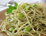 Spaghetti with Green Sauce and Edamame