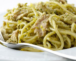 Spaghetti with Tuna and Green Olive Pesto