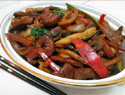 Chicken, shrimp and vegetable udon noodle stir-fry