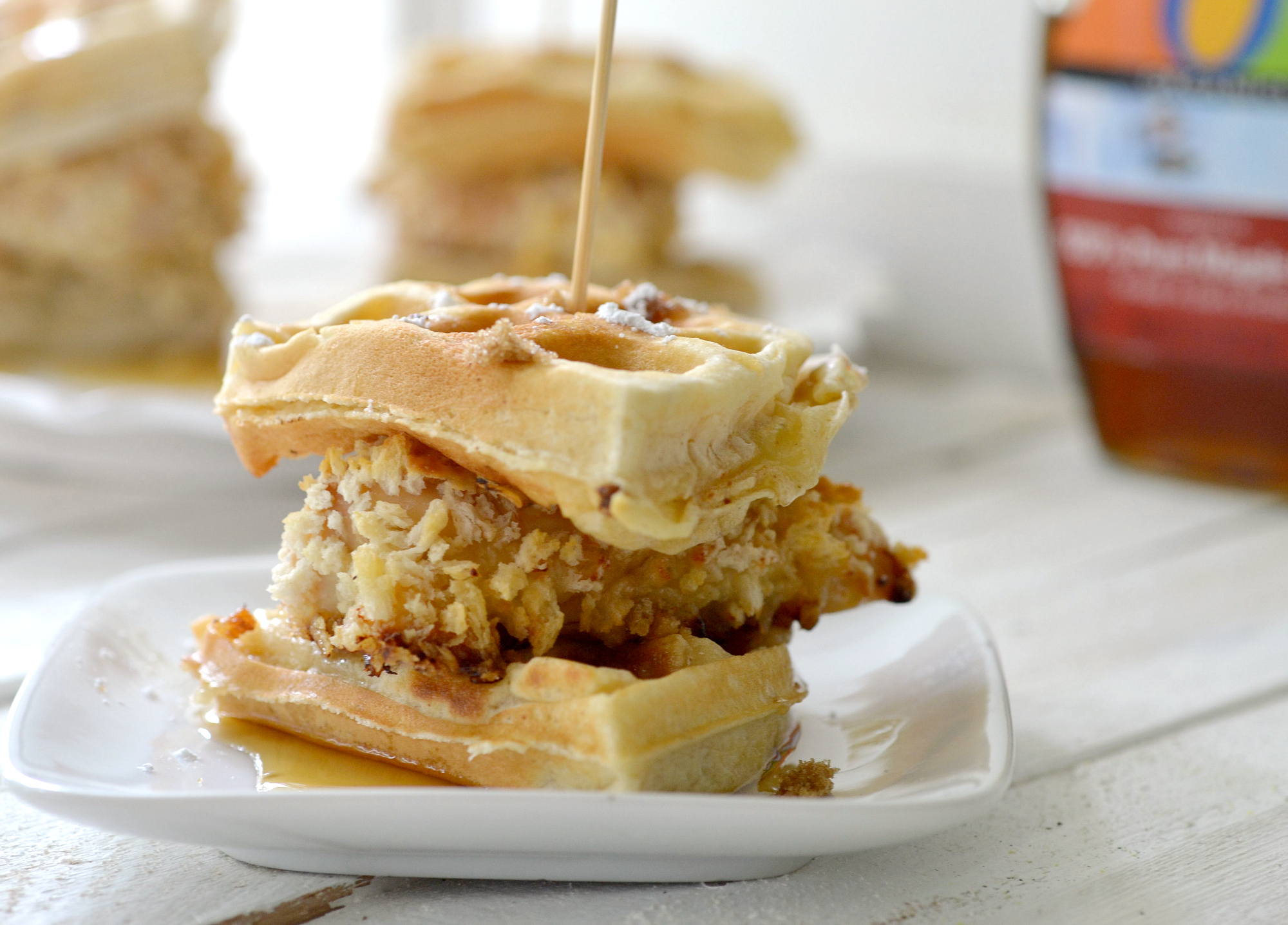 Mini chicken and waffle sandwich