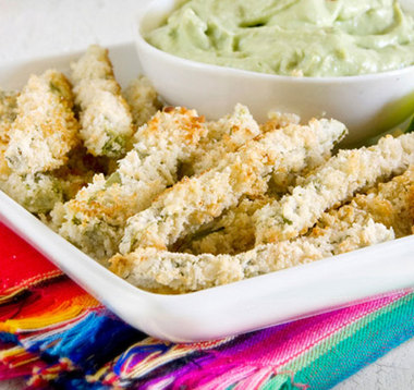 Cactus fries with a creamy avocado dipping sauce