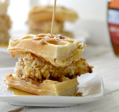Mini chicken and waffle sandwich