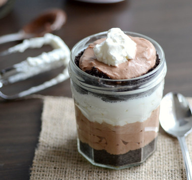 Layered Nutella mousse in a jar