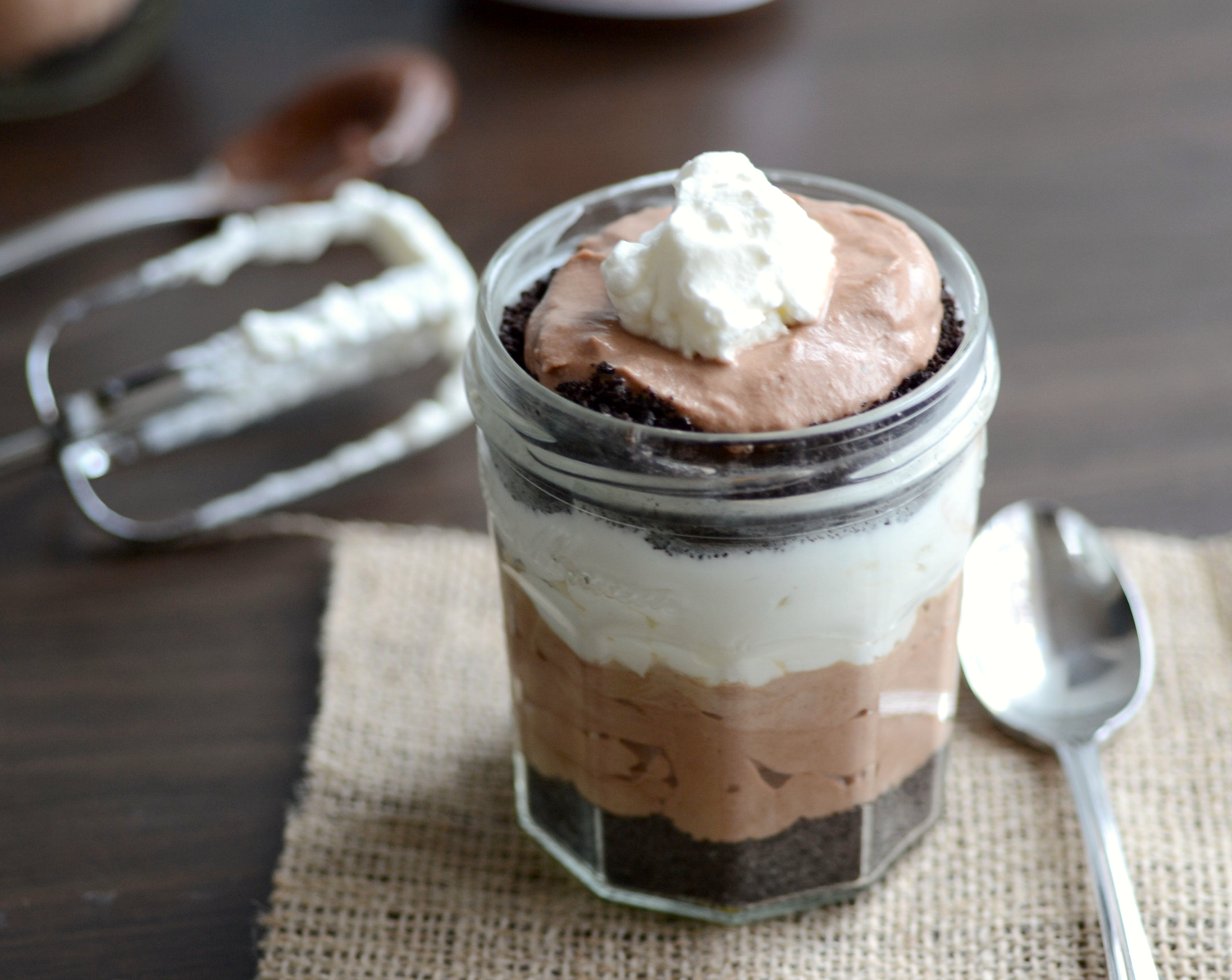 Layered Nutella mousse in a jar