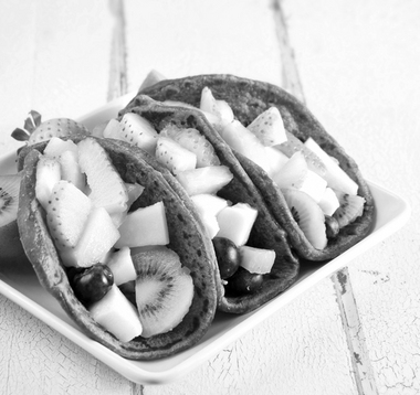 Fruit tacos with chocolate tortillas