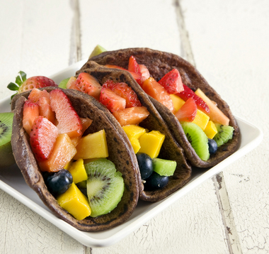 Fruit tacos with chocolate tortillas