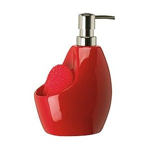 Red ceramic soap pump & sponge holder