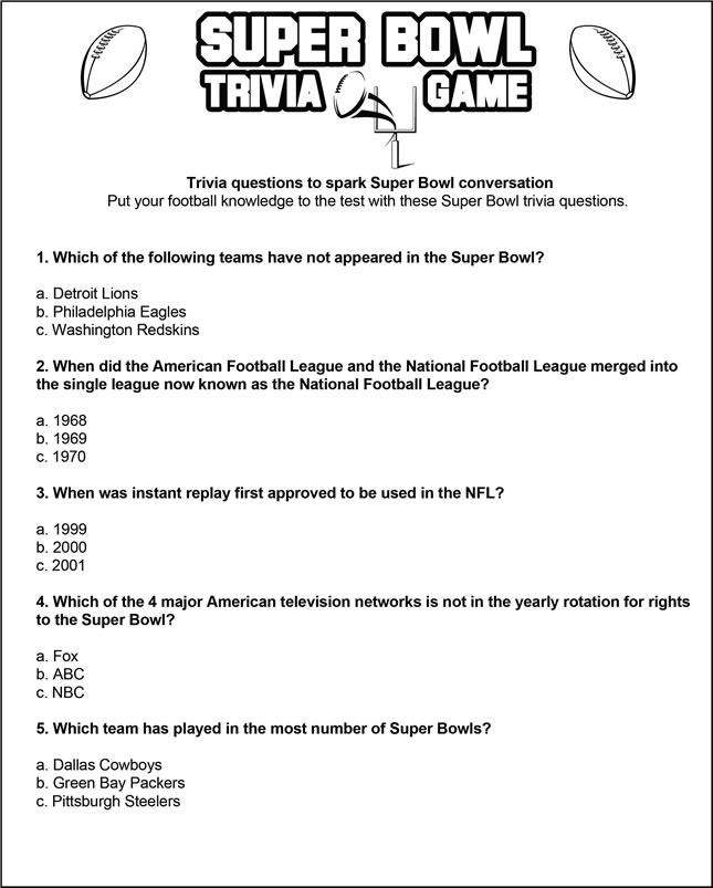 Super Bowl trivia game