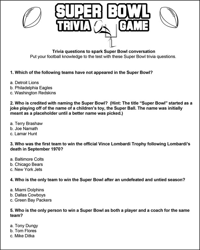 Super Bowl Trivia Game