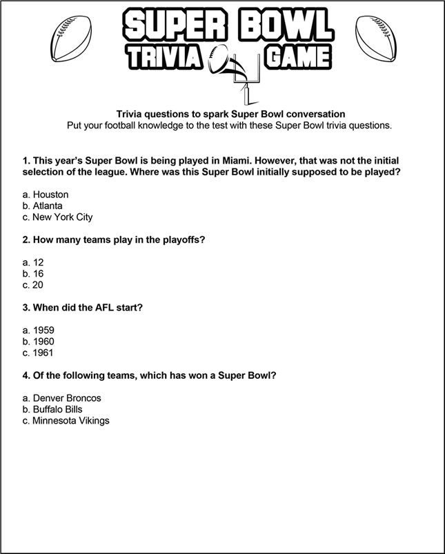 botanical slimming official site: Super Bowl trivia game