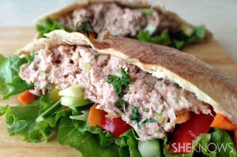 Lower-fat tuna salad pita with fresh veggies recipe
