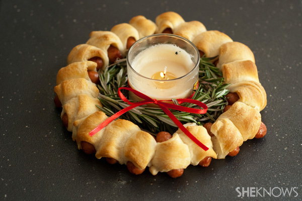 Pigs in a blanket holiday wreath