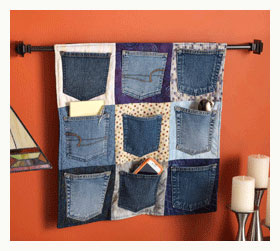 Upcycled pocket wall hanging