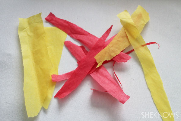 DIY Fire-breathing dragon craft: Rip up pieces of tissue paper