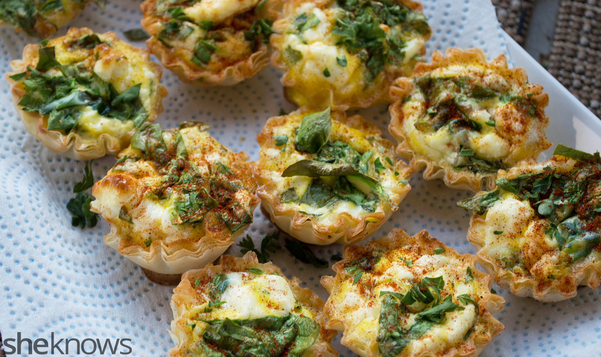 Mini goat cheese-spinach phyllo cups make the best brunch bites