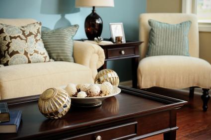Brown Cream And Blue Living Room