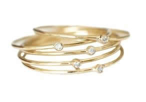 18K Yellow Gold Thin Stackable Rings with Stone - Gift Ideas