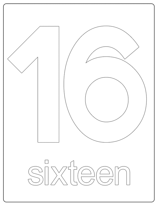 Number 16 - Free Printable Coloring Pages