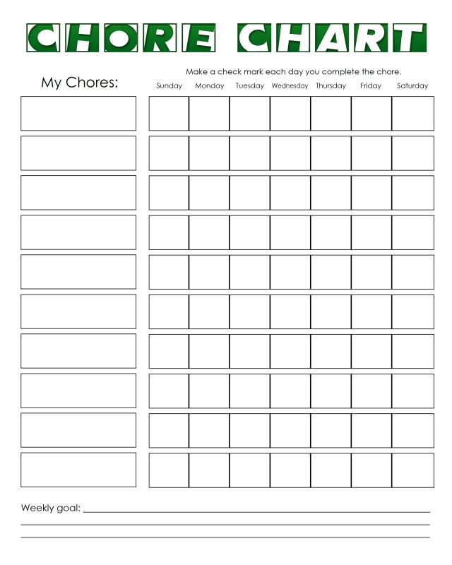 Printable Charts & Logs: Chore chart