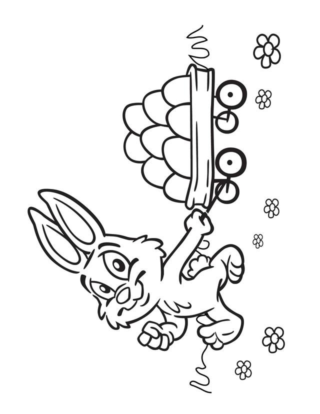 Easter Bunny with wagon of eggs - Free Printable Coloring Pages