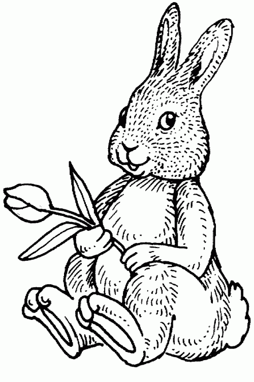 Easter rabbit holding flower Free Printable Coloring Pages