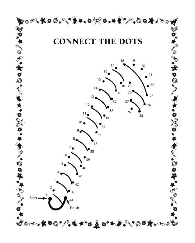 Connect the dots - Candy cane - Free Printable Coloring Pages