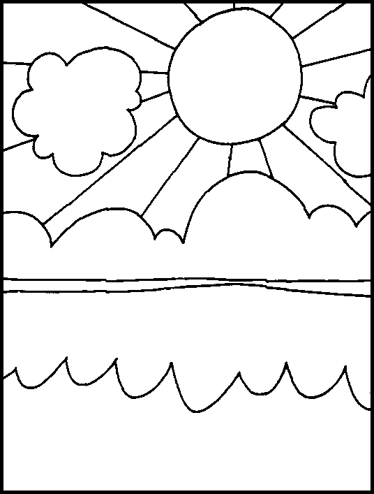 Sun over the ocean - Free Printable Coloring Pages