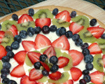 Kiwi and blueberry dessert pizza