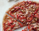 Healthy sausage pizza with sweet peppers
