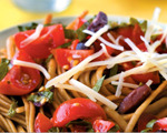 Cherry tomato sauce over whole-wheat linguine